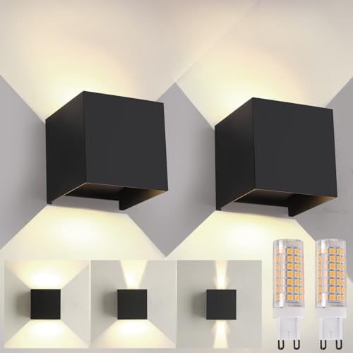 FUPE LED Wandleuchte Außenwandleuchte,LED Wandleuchten Innen/Außen,up and down leuchten aussen G9Austauschbar 9W 4000K Neutrales Licht IP65 passend für Innen-/Außenwanddekorationsszenarien 2 Stücke von FUPE