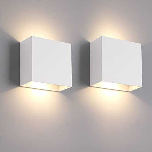 FUPE LED wandleuchte innen, Wandleuchte innen 2 Stücke, Modern up and down leuchten 12W Warmweiß, 3000K Innen Wandleuchte 1200LM für Wohnzimmer, Schlafzimmer, Flur (weiß) von FUPE