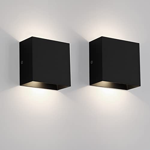 FUPE LED wandleuchte innen,Wandleuchte innen 2 Stücke,Modern up and down leuchten 12W Neutralweiß,4000K Innen Wandleuchte 1200LM für Wohnzimmer,Schlafzimmer,Flur (schwarz) von FUPE