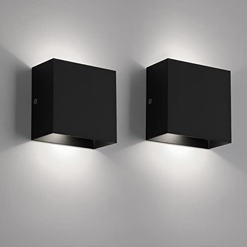 FUPE Wandleuchte innen led, wandleuchten für innen 2 Stücke, Modern Up Down Wand Applique 12W weißes Licht,6500K Innen Wandleuchte 1200LM für Wohnzimmer, Schlafzimmer, Flur (Schwarz) von FUPE