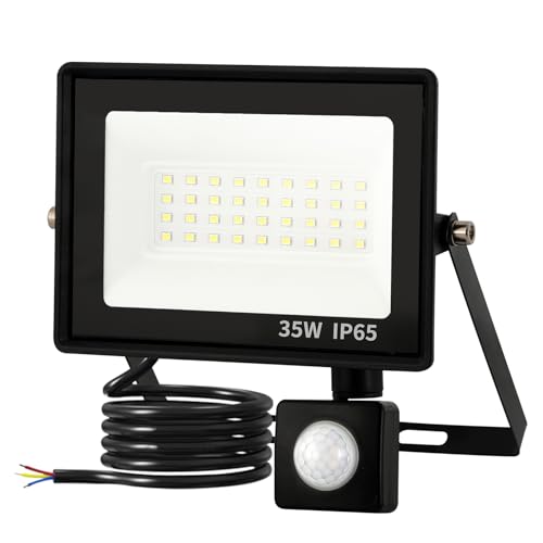 LED Strahler mit Bewegungsmelder außen 35W 3500LM Außenstrahler 6500K Kaltweiß Fluter Superhell Scheinwerfer IP65 Wasserdichter Schwarz Aluminium Strahler Außen mit Lichtsensor 3 Beleuchtungsmodi von FUPE