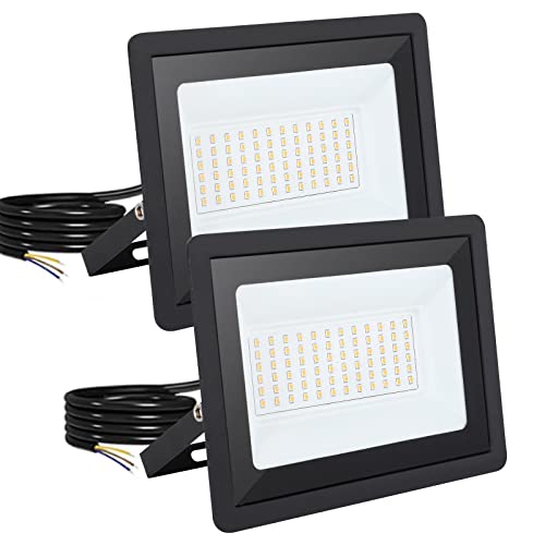 FUPE LED Strahler außen 50W Naturweiß 3000K 5000 Lumen Scheinwerfer IP65 Wasserdicht Außenstrahler für Hell Garten Garage Sportplatz Hof Fluter 2 Packungen von FUPE