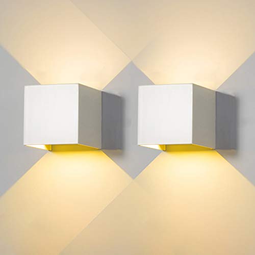 FUPE Wandleuchte Aussen Innen LED Wandlampe Außen 2 Stücke IP65 Wasserdicht Wandbeleuchtung Quadratisch Aluminium Passen Sie den Lichtwinkel an Design Einfache Installation 6W Weiß Warmweiss 3000K von FUPE