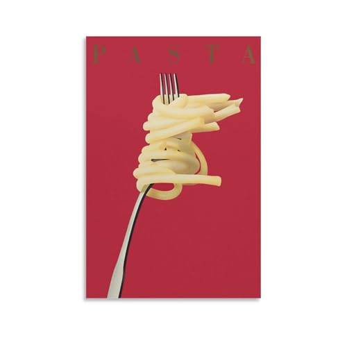 Pasta Wandkunst Vintage Poster Kunst Spaghetti Wandkunst Poster Pasta auf Gabel Feinschmecker Kunst Retro Wanddekoration Poster Leinwand Poster Wandkunst Dekor Druck Bild Gemälde für Wohnzimmer von FUPMTKLT