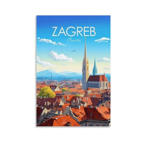 Zagreb Traditionelles Poster Kroatien Reiseposter Wandkunst Zagreb Heimdekoration Wandbehang Zagreb Geschenk Kroatien Reisegeschenk Poster Leinwand Poster Wandkunst Dekor Druck Bild Gemälde für von FUPMTKLT