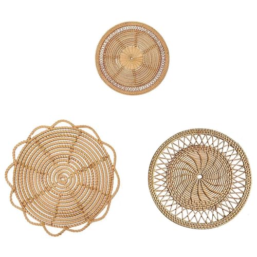 FUPOHUA Handgemachte Rattan Wandbehang Dekor Runde Korb Tablett gewebt Wandbehang Dekor Landhausstil für Wohnzimmer Schlafzimmer von FUPOHUA