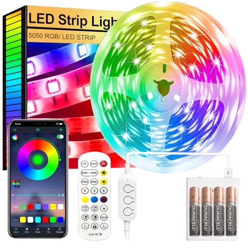 FUPT LED Streifen Batterie,5 Meter 150 LED Klebe Streifen,Batteriebetrieben,Bluetooth Musik Sync Timer-Einstellung Dimmbar Farbwechsel Led Lichterkette Lichtband Leiste Band für Zimmer Partei deko von FUPT