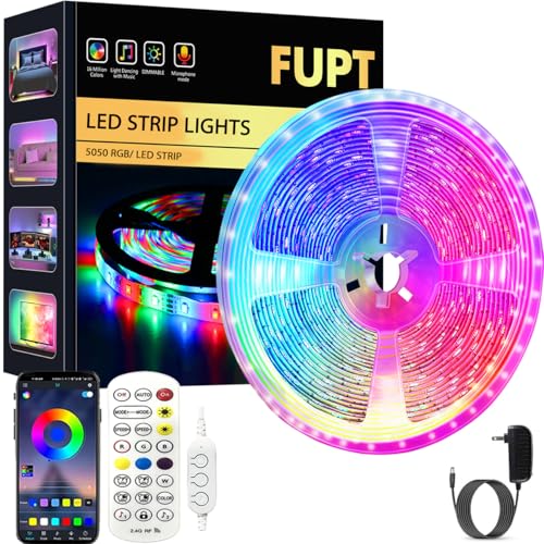 FUPT LED Strip 10 m, Bluetooth LED Strip RGB 12 V with IR Remote Control App Controllable Music Mode, LED Strip Self-Adhesive for Lighting Home, Party, Kitchen FUPT LED Strip 10 m, Bluetooth LED Strip RGB 12 V with IR Remote Control App Controllable Music Mode, LED Strip Self-Adhesive for Lighting Home, Party, Kitchen von FUPT
