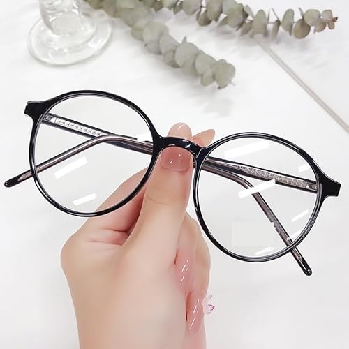 FUQINQINGOZ Blaulichtblockierende Designer-Computerleser-Lesebrille mit klarem Sehvermögen, runde Flache Lichtspiegelbrille (Color : Black, Size : +250) von FUQINQINGOZ