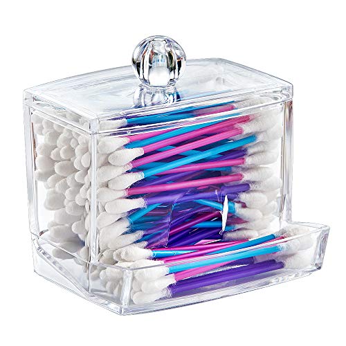 Q-Tips Wattestäbchen Aufbewahrungsbox, Polystyrol Wattestäbchen Spender mit Deckel, 8,8 x 8 x 9 cm, Transparent, BPA frei von FURANY