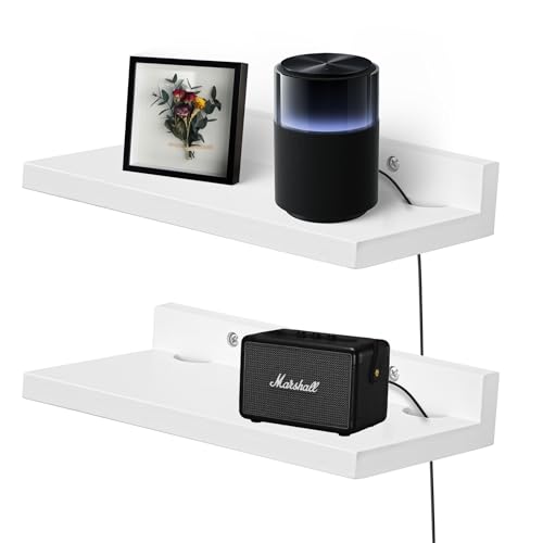 FURAOMEILI Kleines schwimmendes Regal für die Wand, 9 Zoll Wandregal mit Kabelloch, kleine Display-Regale für Kameras, Webcam, Router, Smart Speaker, Action-Figuren-2 Stück（Weiß） von FURAOMEILI