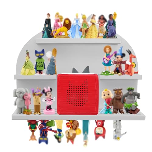 Magnetisches Regal für Tonie Figuren,Wandregale für die Toniebox,Organizer zur Aufbewahrung von Tonie-Hörspielfiguren,kompatible Ladestation fürs Kinderzimmer,Kiefernholz,Bogenform,Groß(Hellgrau) von FURAOMEILI