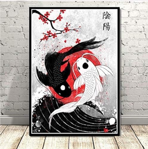 FURLOU Poster und Drucke, japanischer Fisch, Panda, Samurai, Sushi, Katze, Poster, Wandkunst, Bild, Leinwand, Malerei für Zimmer, Heimdekoration, 40 x 60 cm, ohne Rahmen von FURLOU