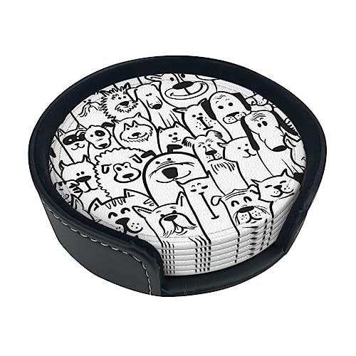Lustige niedliche Hund Schaf gedruckt Getränk Untersetzer PU Runde Untersetzer mit Halter Mode Schützen Tisch Tasse Untersetzer Set von 6 von FURLOU