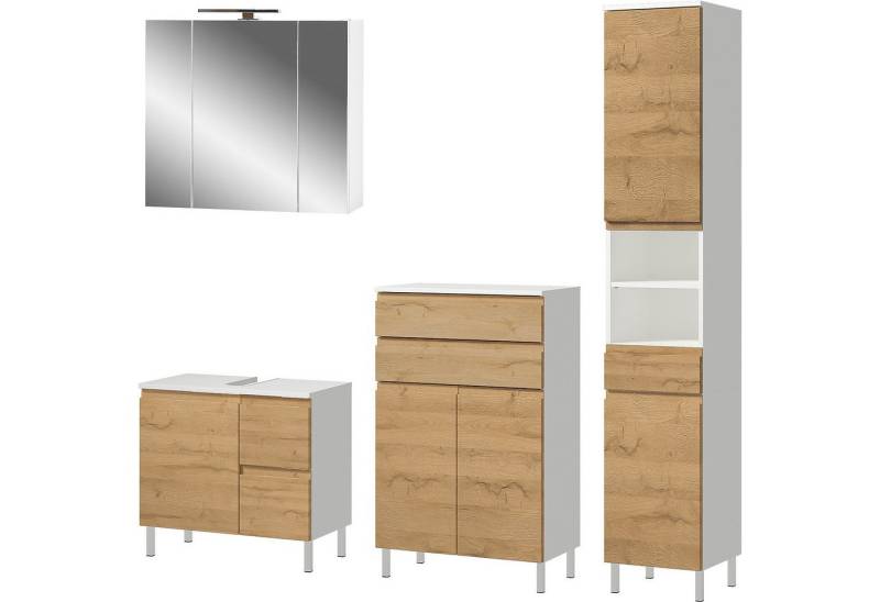 FURNARO Badezimmer-Set, (4-St), Waschbeckenunterschrank Kommode Hochschrank Spiegelschrank 184x190x34 von FURNARO