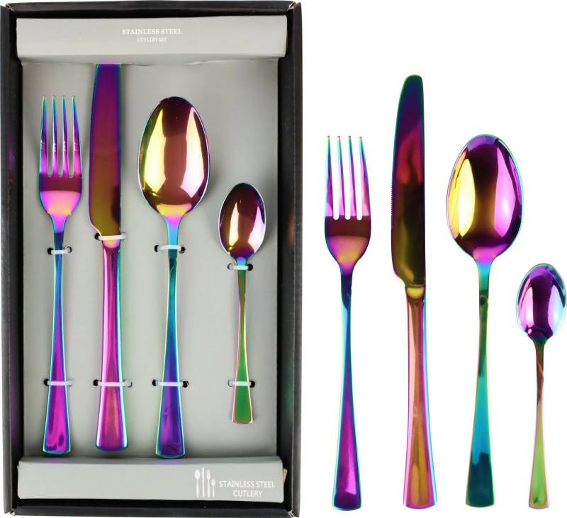 FURNARO Besteck-Set RAINBOW, Edelstahl, 24-teiliges Edelstahlbesteck in Regenbogenfarben für 6 Personen von FURNARO