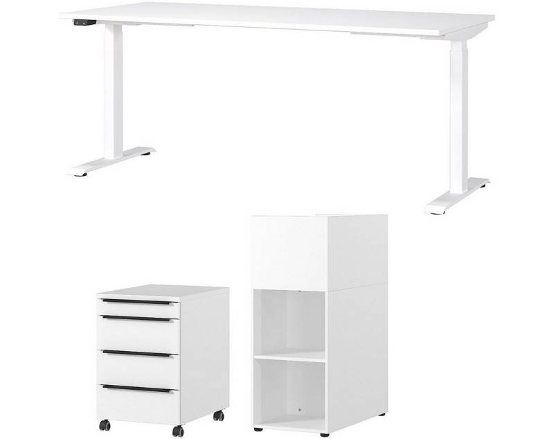 FURNARO Büromöbel-Set, (3-tlg., Schreibtisch Rollcontainer Raumtrenner), Computertisch Elektrisch höhenverstellbar Made in Germany 120x332x80cm von FURNARO