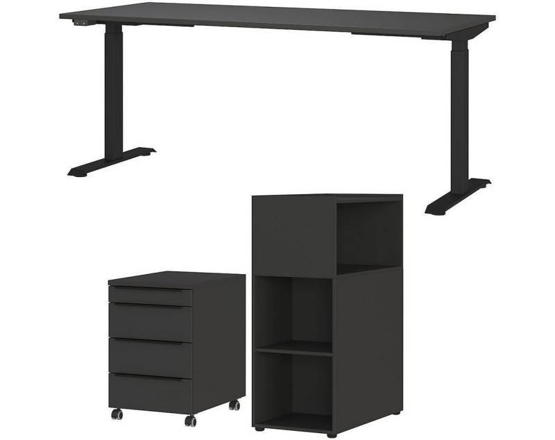 FURNARO Büromöbel-Set, (3-tlg., Schreibtisch Rollcontainer Raumtrenner), Computertisch Elektrisch höhenverstellbar Made in Germany 120x332x80cm von FURNARO