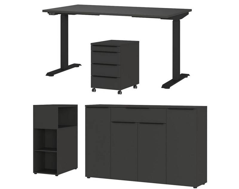 FURNARO Büromöbel-Set, (4-tlg., Schreibtisch Rollcontainer Raumtrenner Sideboard), Soft-Close Verstellbare Einlegeböden Made in Germany 120x468x80cm von FURNARO