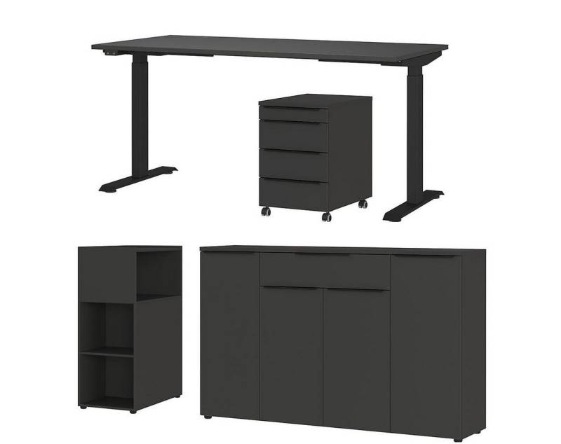 FURNARO Büromöbel-Set, (4-tlg., Schreibtisch Rollcontainer Raumtrenner Sideboard), Soft-Close Verstellbare Einlegeböden Made in Germany 120x488x80cm von FURNARO