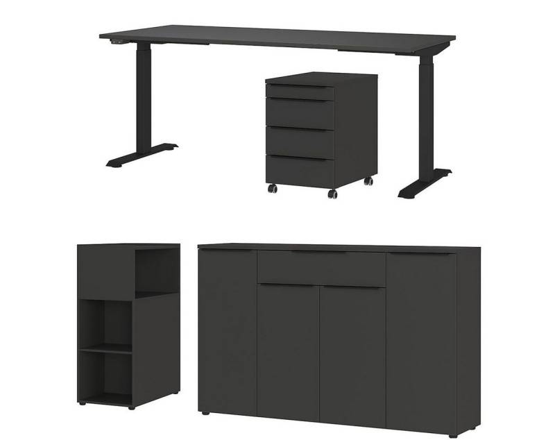 FURNARO Büromöbel-Set, (4-tlg., Schreibtisch Rollcontainer Raumtrenner Sideboard), Soft-Close Verstellbare Einlegeböden Made in Germany 120x508x80cm von FURNARO