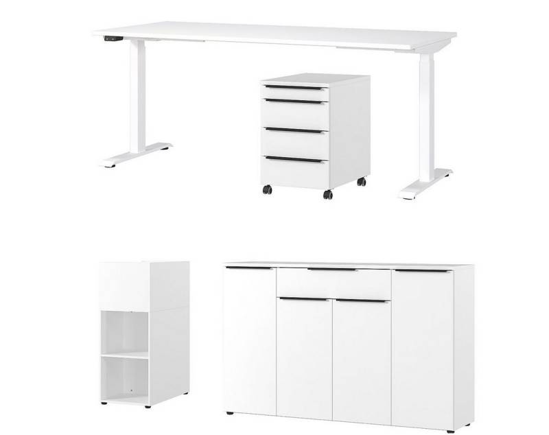 FURNARO Büromöbel-Set, (4-tlg., Schreibtisch Rollcontainer Raumtrenner Sideboard), Soft-Close Verstellbare Einlegeböden Made in Germany 120x508x80cm von FURNARO