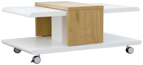 FURNARO Couchtisch Wohnzimmertisch rollbar Sally Weiß/Wildeiche MDF 110 x 66 x 45 cm FURNARO Couchtisch Wohnzimmertisch rollbar Sally Weiß/Wildeiche MDF 110 x 66 x 45 cm von FURNARO