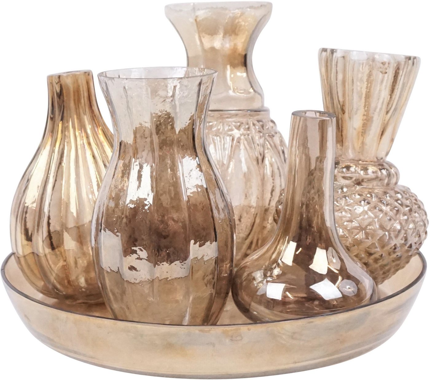 FURNARO Dekovase Poesie (7 St), Glasvasen auf rundem Tablett in elegantem Braun von FURNARO