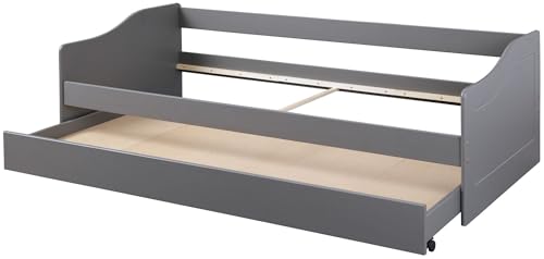 FURNARO Gästebett ohne Lattenrost - mit ausziehbarer Liegefläche MAX 90x200 Grau Massivholz von FURNARO