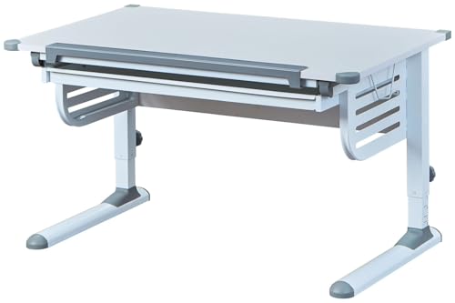FURNARO Kinderschreibtisch Benjamin Weiß/Grau MDF 110 x 68 x 55/78 cm Neigbare Arbeitsplatte von FURNARO