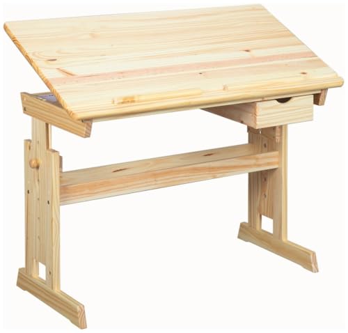 FURNARO Kinderschreibtisch Neigbar und höhenverstellbar Seline Natur Massivholz 109 x 55 x 63,6-96 cm von FURNARO