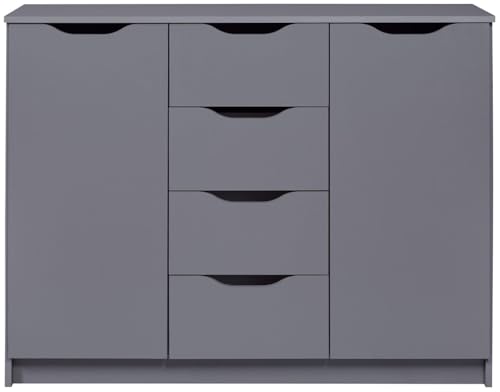FURNARO Kommode Selma 2 Türen 4 Schubladen Graphitgrau 122 x 40 x 92 cm von FURNARO
