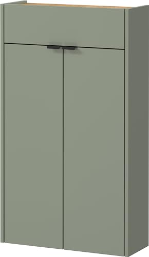 FURNARO Mehrzweckschrank Taupegrün/Navarra-Eiche-Nachbildung. Sideboard Schrank Aufbewahrung Made in Germany 56x97x22 cm von FURNARO