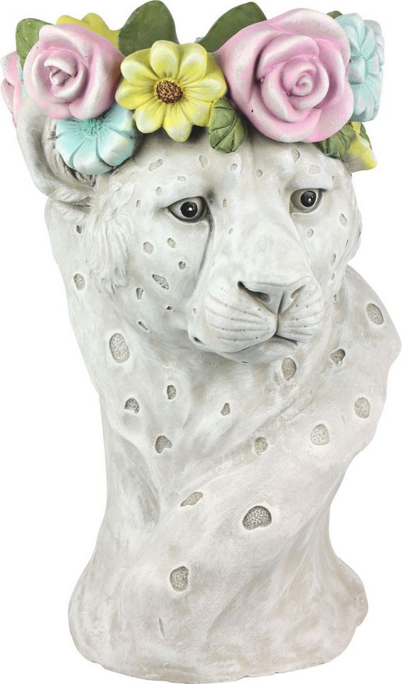 FURNARO Übertopf, in Leoparden-Form mit Blumenkranz aus Polyresin ca. 42 cm von FURNARO