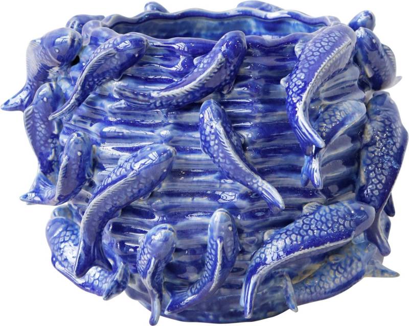 FURNARO Übertopf, mit plastischen Fischdekor in blau aus Keramik ø29x21cm von FURNARO