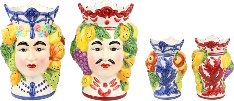 FURNARO Übertopf (2-tlg), Handbemalte Keramik-Kopfvasen im mediterraner Stil 21x17x23cm von FURNARO