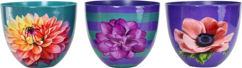 FURNARO Übertopf (3-tlg), Set aus Metall mit Dahlie, Anemone und Orchideen Motiv ø15x12cm von FURNARO