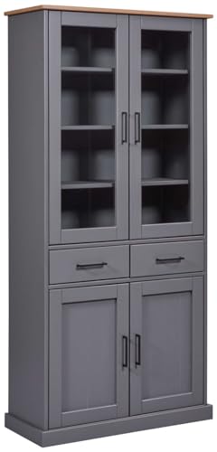 FURNARO Vitrine Buffetschrank Ebbe Oak Colori Massivholz Grau Eiche 90 x 38,4 x 190 cm von FURNARO