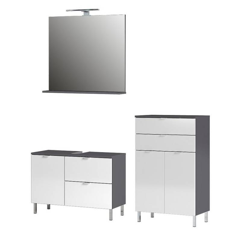 FURNARO Wohnzimmer-Set, (3-St), Badmöbel-Set Waschbeckenunterschrank Kommode Spiegel 155x200x34 cm von FURNARO