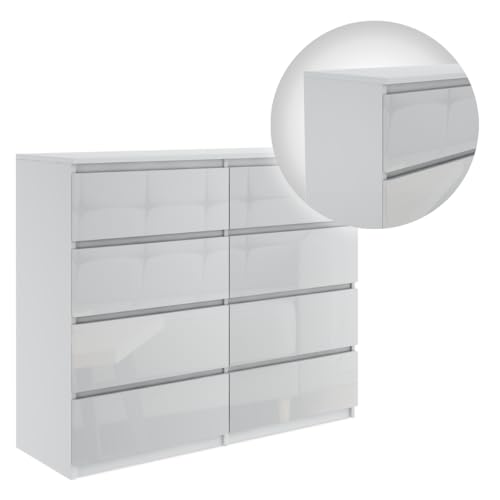 FURNIFY Schöne Moderne Kommode 120 cm mit 8 Schubladen in Weiß von FURNIFY