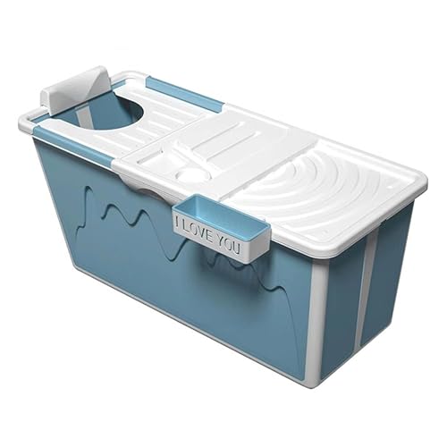 Faltbare Badewanne Erwachsene FüR Dusche Mit Abdeckung, Tragbare Mobile Freistehende Badewanne, Groß Ganzer KöRper Badefass Klappbare Badewanne, Blau/Rosa 105 * 43 * 53cm (Blau) von FURNIKNA