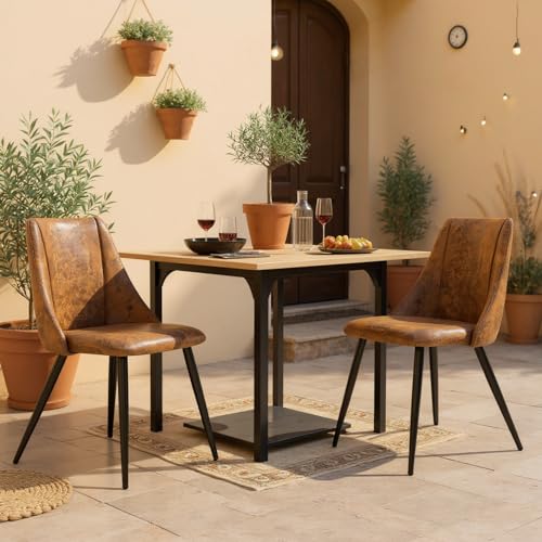 FURNISH 1 2 Gartenstühle aus Wildlederimitat, Braun, mit Rückenlehne, für Balkon, Außenbereich, Gartenstuhl im Industriestil, mit weicher gepolsterter Sitzfläche im Retro-/Vintage-Design, für Picknick FURNISH 1 2 Gartenstühle aus Wildlederimitat, Braun, mit Rückenlehne, für Balkon, Außenbereich, Gartenstuhl im Industriestil, mit weicher gepolsterter Sitzfläche im Retro-/Vintage-Design, für Picknick von FURNISH 1
