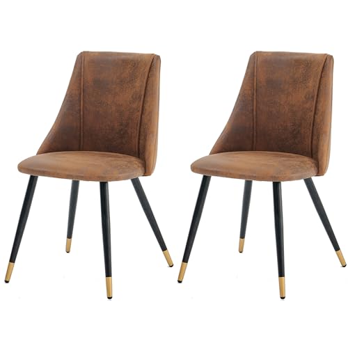 FURNISH 1 2 Stück Esszimmerhecken aus braunem Wildleder mit Armlehnen, für Esszimmer, Küche, skandinavischer Sessel mit gepolsterter Rückenlehne, Metallfuß, goldbeschichtet, Retro, industriell von FURNISH 1