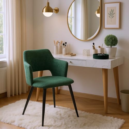 FURNISH 1 2 Stück grüne Toilettenstühle mit Rückenlehne aus weichem Stoff für Schminktisch Schlafzimmer Skandinavischer Retro-Sessel mit gepolsterter Sitzfläche, schwarze Metallbeine für die Toilette FURNISH 1 2 Stück grüne Toilettenstühle mit Rückenlehne aus weichem Stoff für Schminktisch Schlafzimmer Skandinavischer Retro-Sessel mit gepolsterter Sitzfläche, schwarze Metallbeine für die Toilette von FURNISH 1