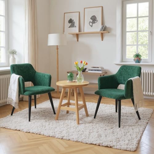 FURNISH 1 2 grüne Wohnzimmerstühle mit Rückenlehne aus weichem Stoff, für die Entspannung zu Hause, skandinavischer Retro-Sessel mit gepolsterter Sitzfläche, Füße aus schwarzem Metall, zum Lesen FURNISH 1 2 grüne Wohnzimmerstühle mit Rückenlehne aus weichem Stoff, für die Entspannung zu Hause, skandinavischer Retro-Sessel mit gepolsterter Sitzfläche, Füße aus schwarzem Metall, zum Lesen von FURNISH 1