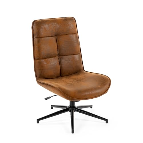 FURNISH 1 360° Drehstuhl in Braun Wildleder mit Kippfunktion für Wohnzimmer Schlafzimmer Verstellbarer Freizeitstuhl mit Rückenlehne für Büro Cross-Bein-Design ohne Rollen von FURNISH 1