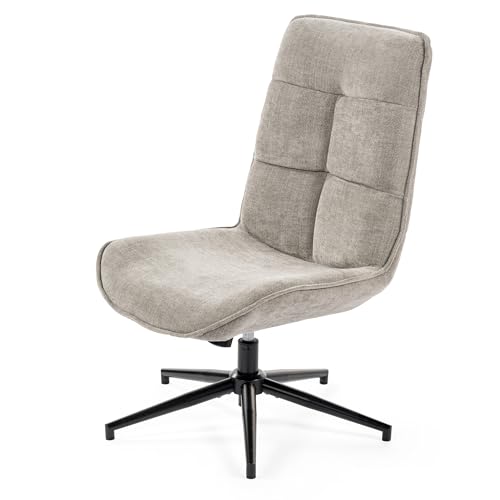 FURNISH 1 360° Drehstuhl in Grau Chenille Stoff mit Rückenlehne für Schlafzimmer Wohnzimmer Verstellbarer Freizeitstuhl mit Kippfunktion im Kreuzbein und Nahtdesign ohne Rollen von FURNISH 1