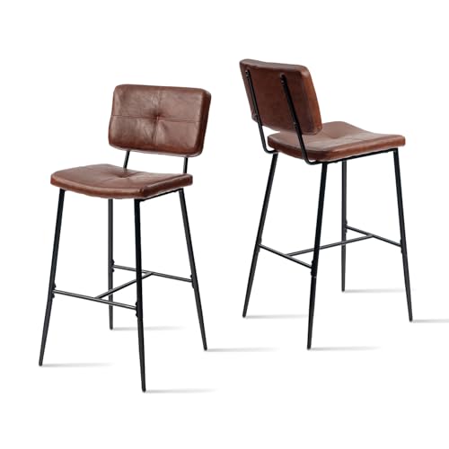 FURNISH 1 Barhocker aus braunem Wildleder mit Rückenlehne, Fußstütze, Hochbarstuhl im Vintage-Stil, mit gepolsterter Sitzfläche und Metallrahmen, für Cafés und Häuser, 2 Stück von FURNISH 1