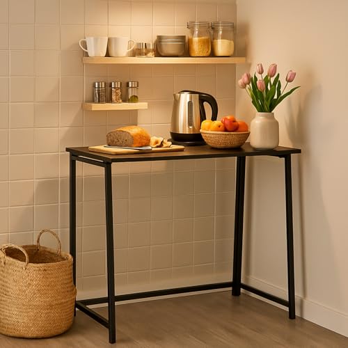 FURNISH 1 Bartisch, klappbar, aus schwarzem Holz und Metall, für Zuhause, Küche, Bar, kleine Räume, klappbarer Tisch zum Servieren von Getränken, Frühstück von FURNISH 1