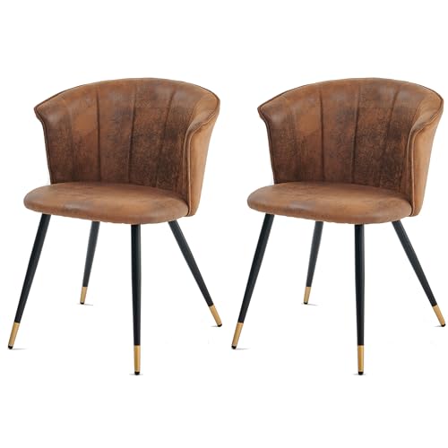 Furnish 1 Esszimmerstühle aus braunem Wildleder mit goldenen und schwarzen Metallbeinen, Retro-Sessel, gepolstert, skandinavischer Industriestil, für Küche und Haus, 2 Stück Restaurants Cafés von FURNISH 1